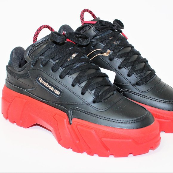 Reebok x Cardi B Club C Woman's Leather Black&Vector Red Platforms Women's 3.5 - Picture 2 of 11